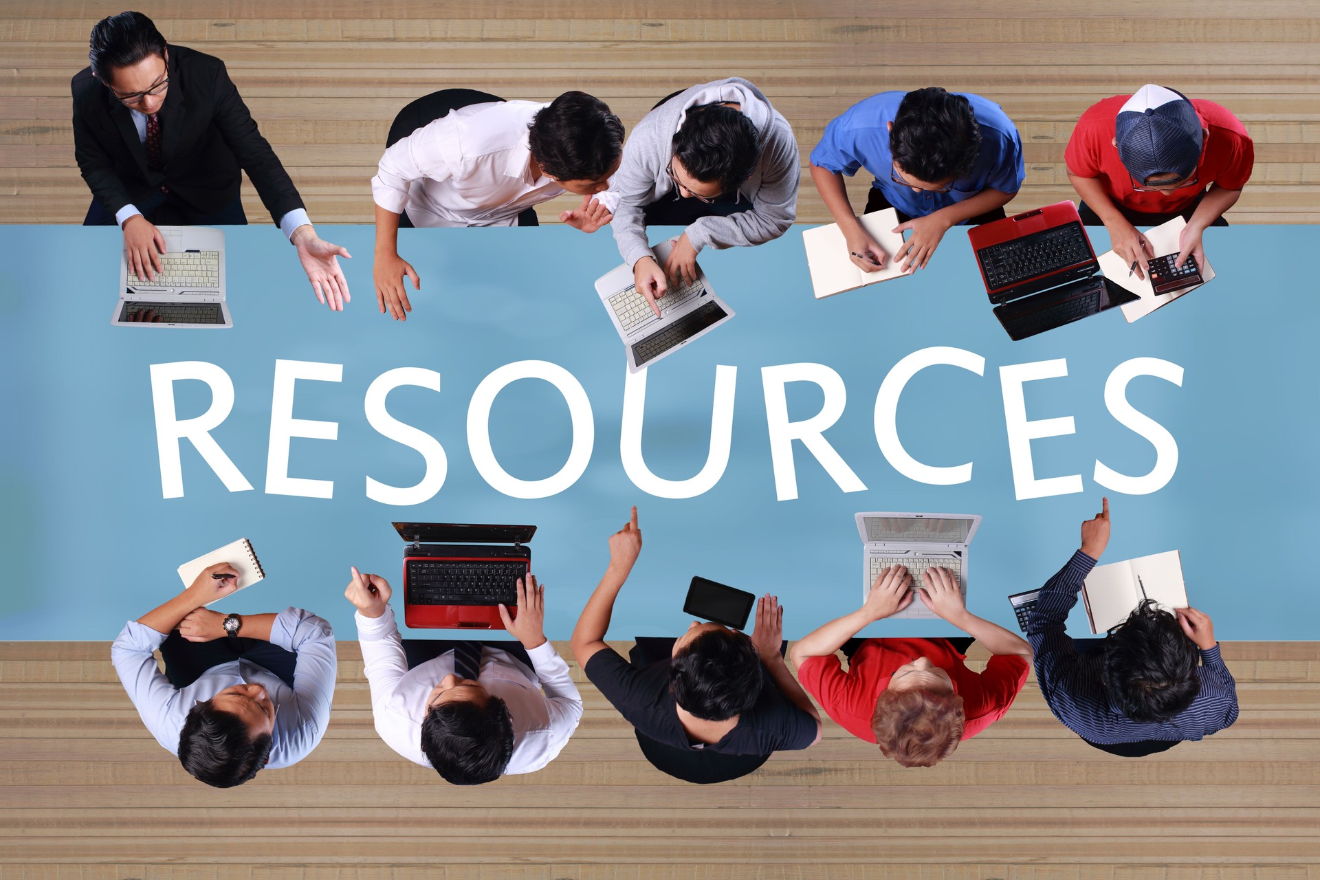 Resources in Business Concept. Top View Businessmen Meeting